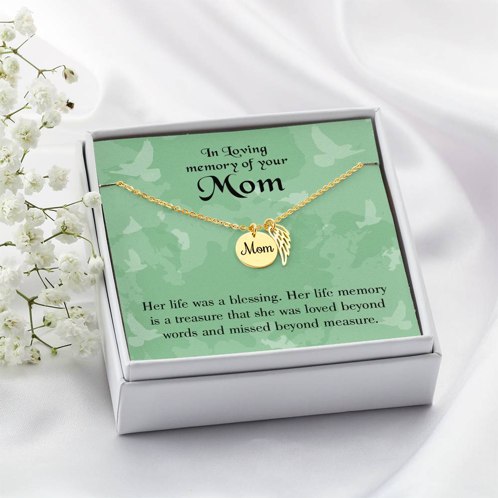 Mom'S Life A Blessing Mom Remembrance Necklace Angel Wing Charm, Stainless Steel 18-22'' Chain-Express Your Love Gifts