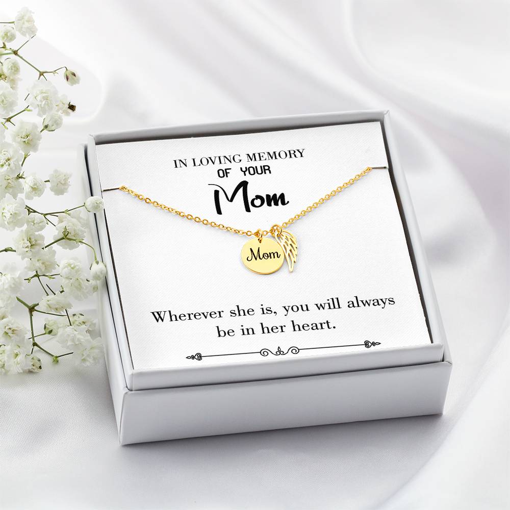 No Goodbyes White Mom Remembrance Necklace Angel Wing Charm, Stainless Steel 18-22'' Chain-Express Your Love Gifts