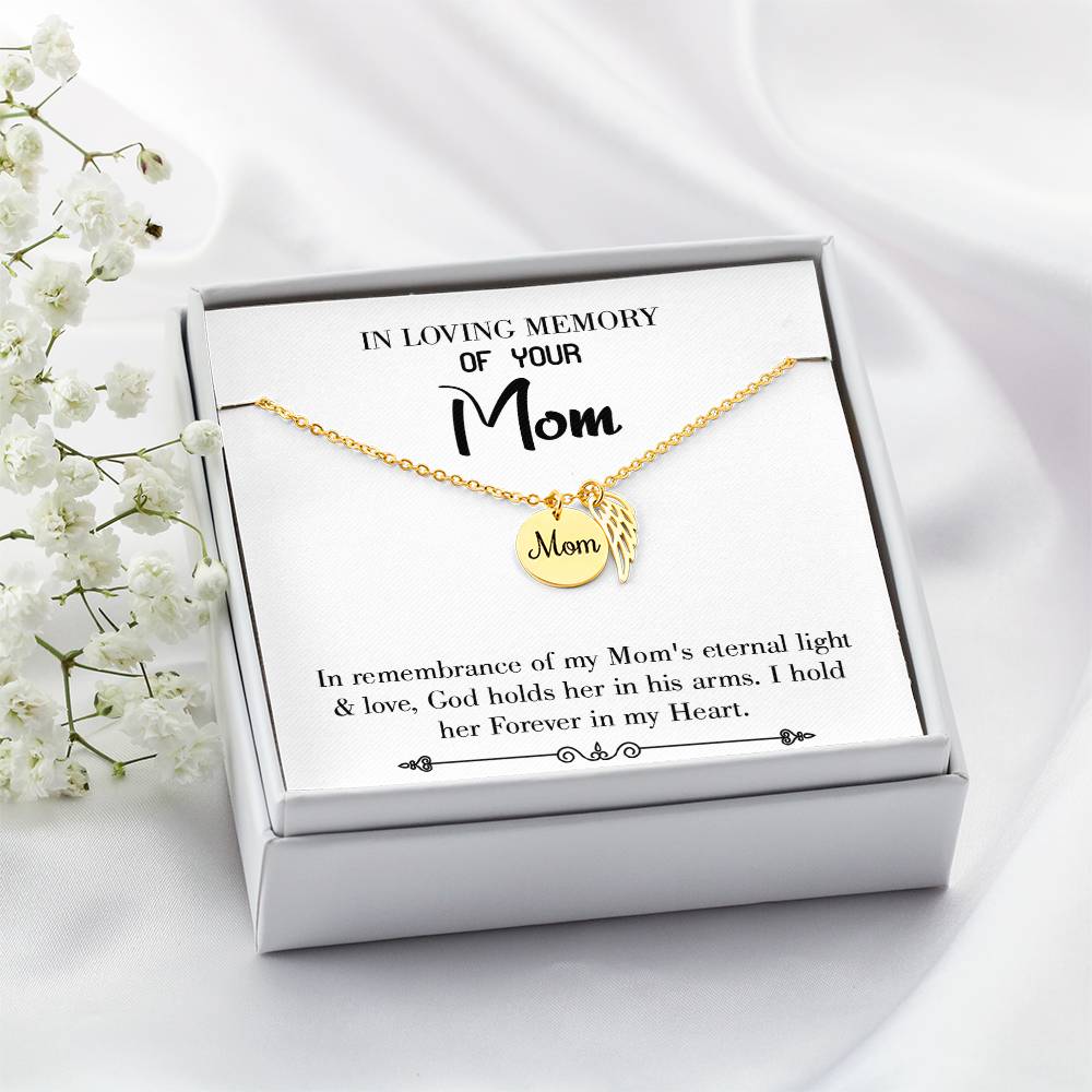 Mom'S Eternal Light White Mom Remembrance Necklace Angel Wing Charm, Stainless Steel 18-22'' Chain-Express Your Love Gifts