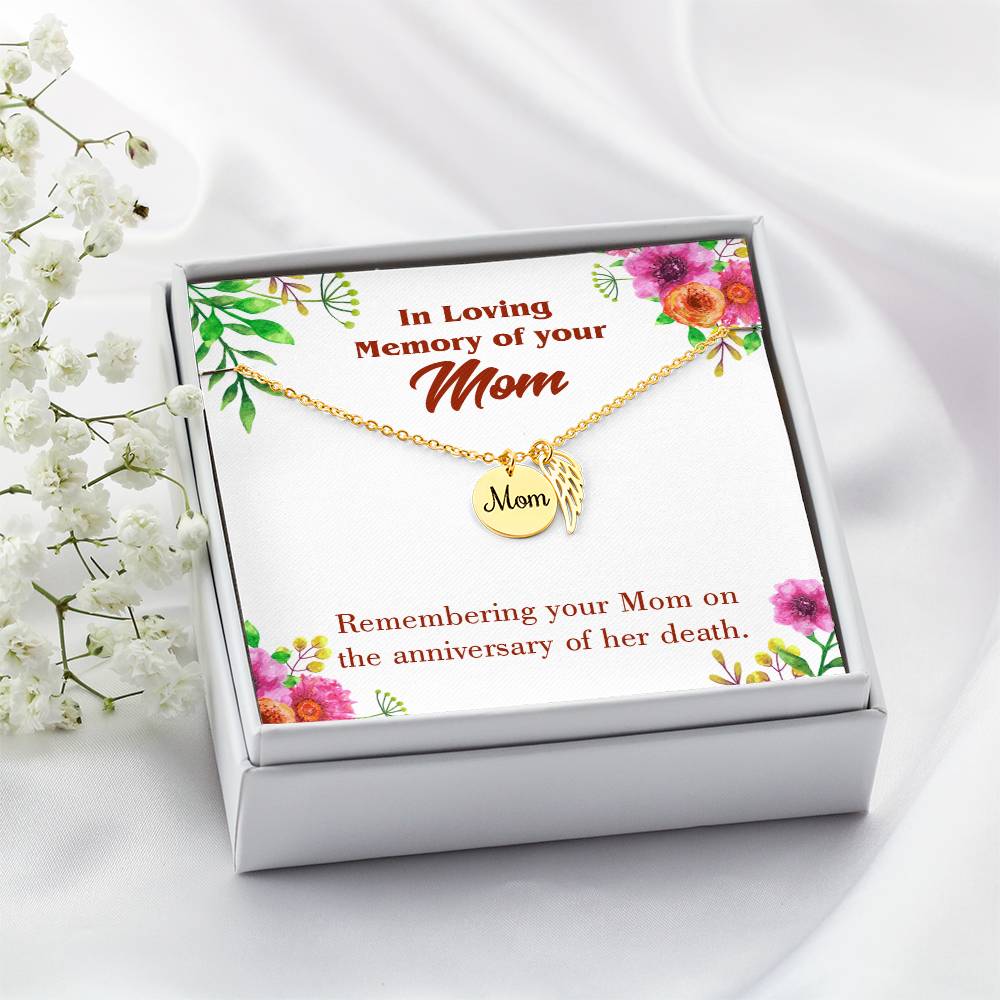 Mom Death Anniversary Mom Remembrance Necklace Angel Wing Charm, Stainless Steel 18-22'' Chain-Express Your Love Gifts