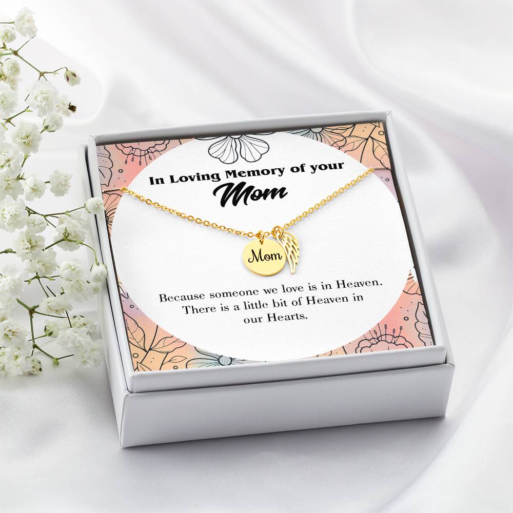 Heaven In Our Hearts Mom Remembrance Necklace Angel Wing Charm, Stainless Steel 18-22'' Chain-Express Your Love Gifts