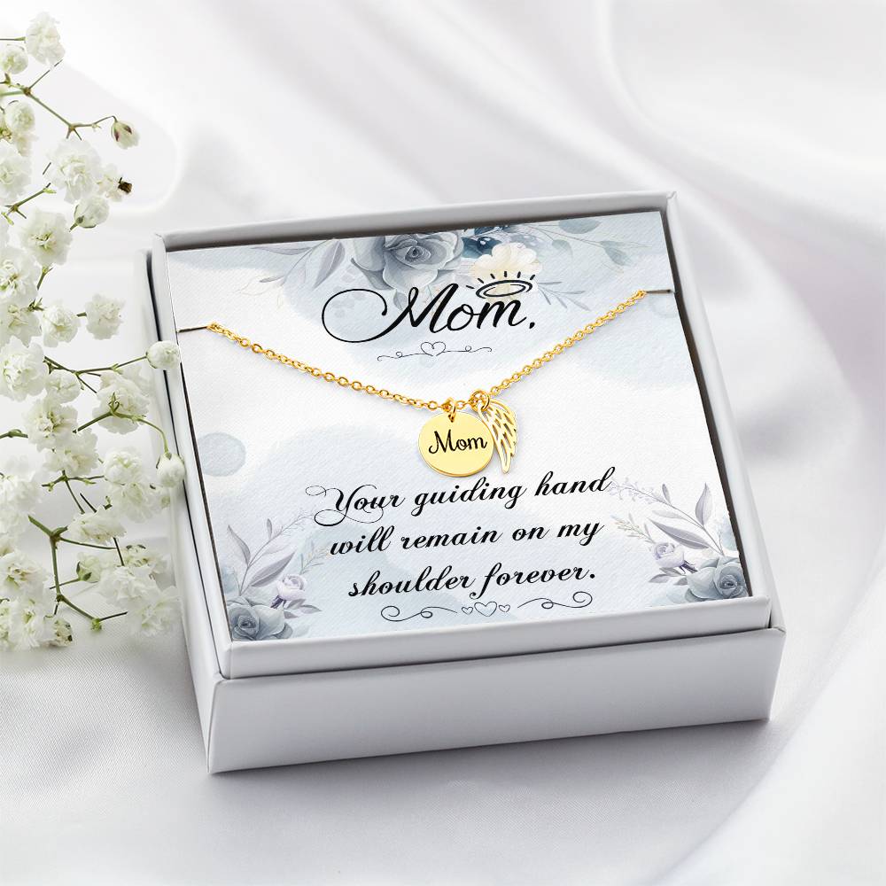 Your Guiding Hand Mom Remembrance Necklace Angel Wing Charm, Stainless Steel 18-22'' Chain-Express Your Love Gifts