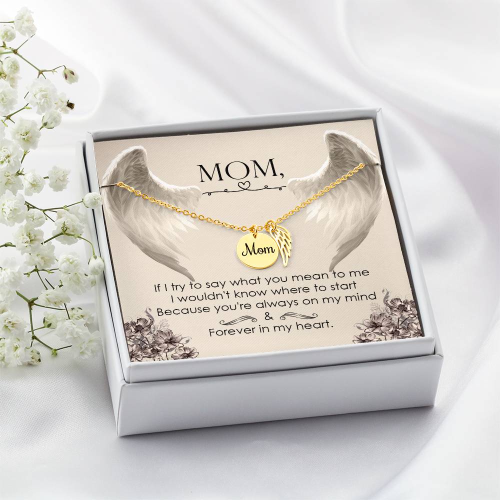 If I Try To Say Mom Remembrance Necklace Angel Wing Charm, Stainless Steel 18-22'' Chain-Express Your Love Gifts