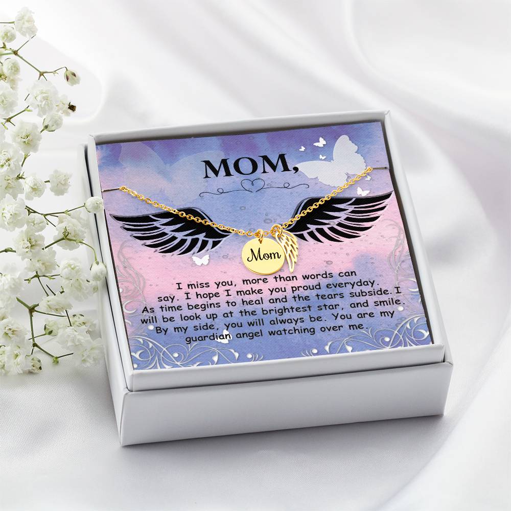 I Miss You More Than Mom Remembrance Necklace Angel Wing Charm, Stainless Steel 18-22'' Chain-Express Your Love Gifts