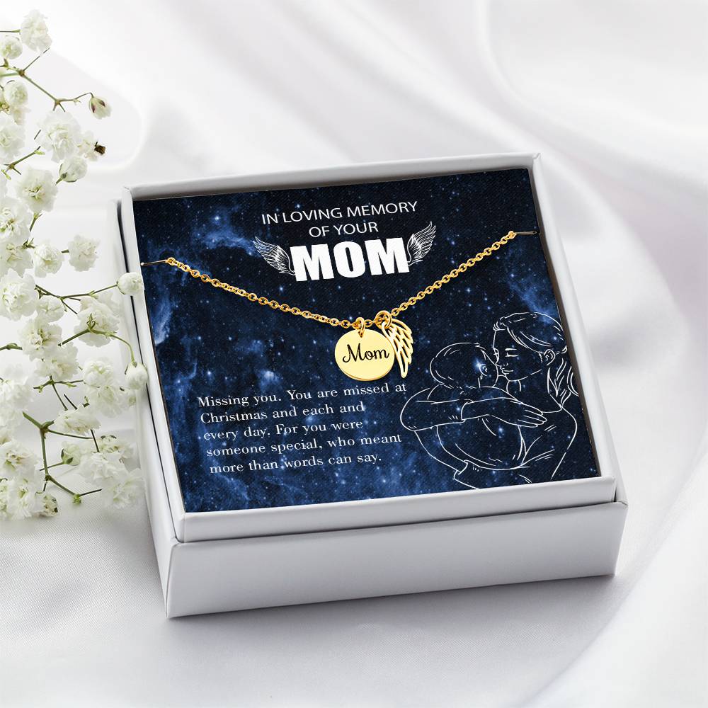 Missing You Mom Remembrance Necklace Angel Wing Charm, Stainless Steel 18-22'' Chain-Express Your Love Gifts