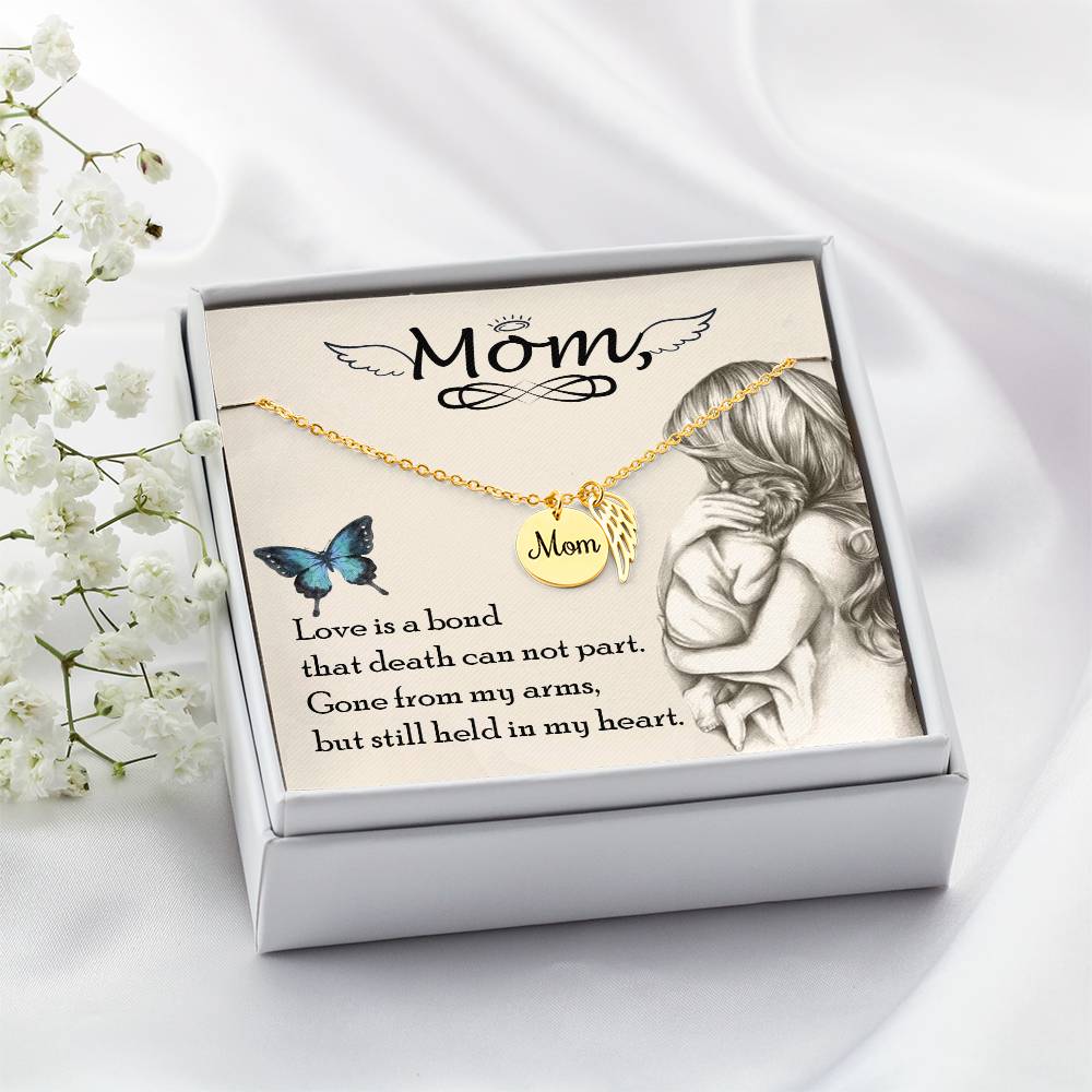 Love Is Bond Mom Remembrance Necklace Angel Wing Charm, Stainless Steel 18-22'' Chain-Express Your Love Gifts