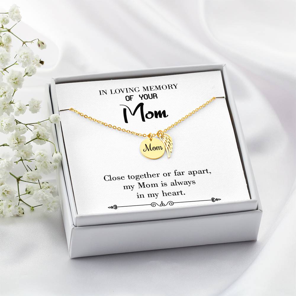 Close_Together_White_Artwork Mom Remembrance Necklace Angel Wing Charm, Stainless Steel 18-22'' Chain-Express Your Love Gifts