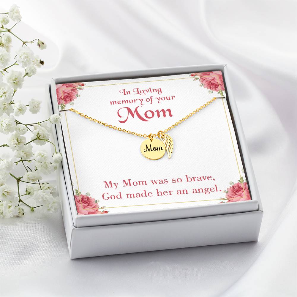 Brave Mom Mom Remembrance Necklace Angel Wing Charm, Stainless Steel 18-22'' Chain-Express Your Love Gifts