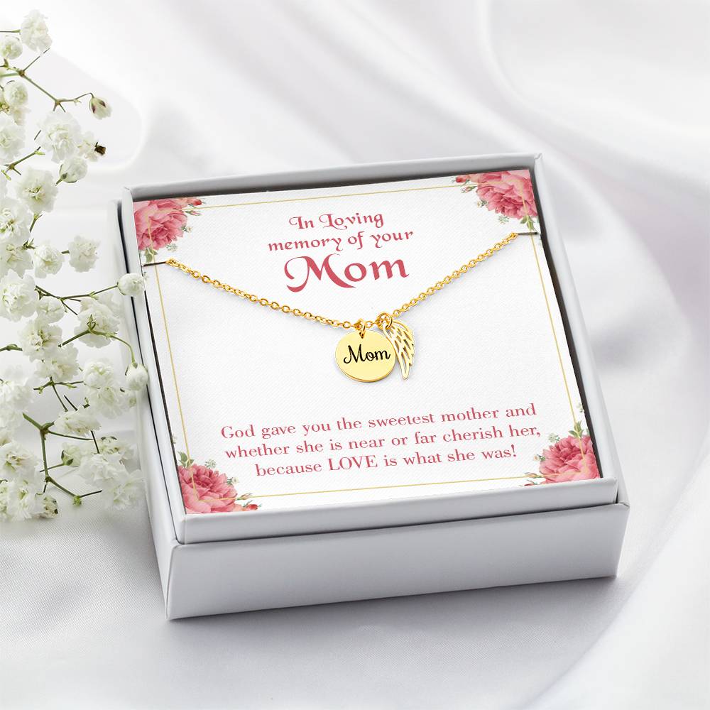 God Gave Mother Mom Remembrance Necklace Angel Wing Charm, Stainless Steel 18-22'' Chain-Express Your Love Gifts