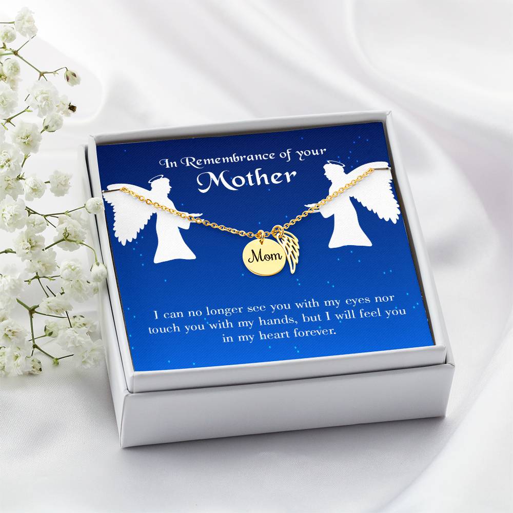 In My Heart Forever Mom Remembrance Necklace Angel Wing Charm, Stainless Steel 18-22'' Chain-Express Your Love Gifts