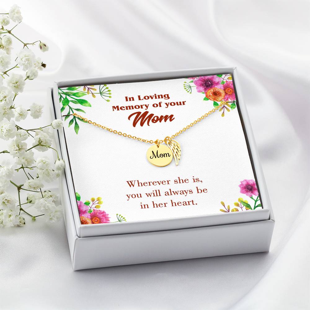 No Goodbyes Mom Remembrance Necklace Angel Wing Charm, Stainless Steel 18-22'' Chain-Express Your Love Gifts