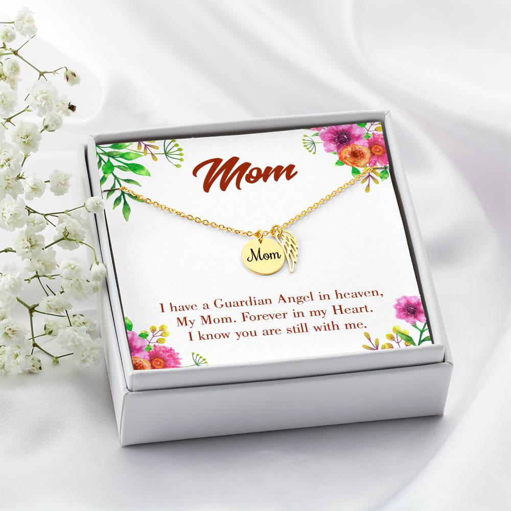 Forever In My Heart Mom Remembrance Necklace Angel Wing Charm, Stainless Steel 18-22'' Chain-Express Your Love Gifts