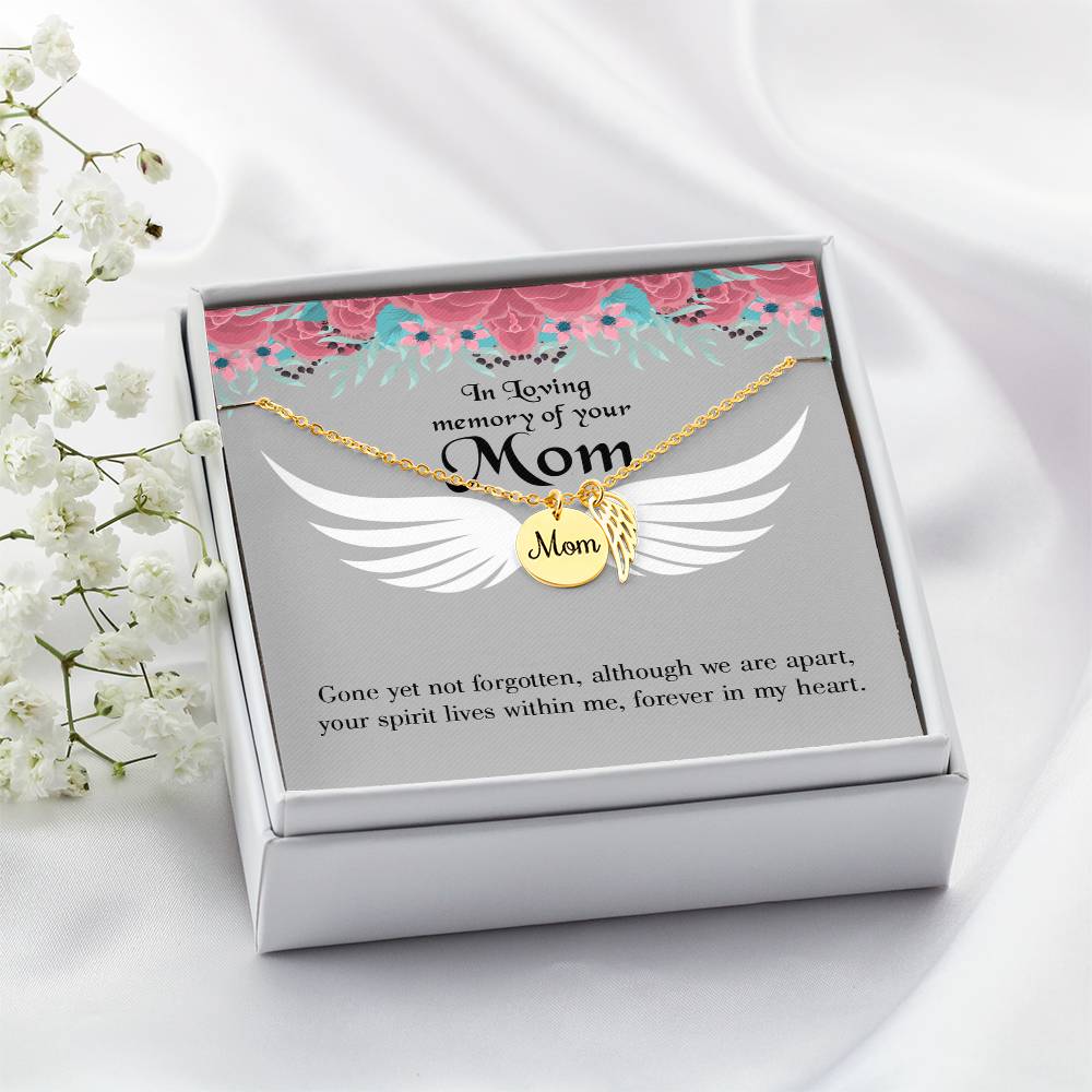 Gone Not Forgotten Mom Remembrance Necklace Angel Wing Charm, Stainless Steel 18-22'' Chain-Express Your Love Gifts