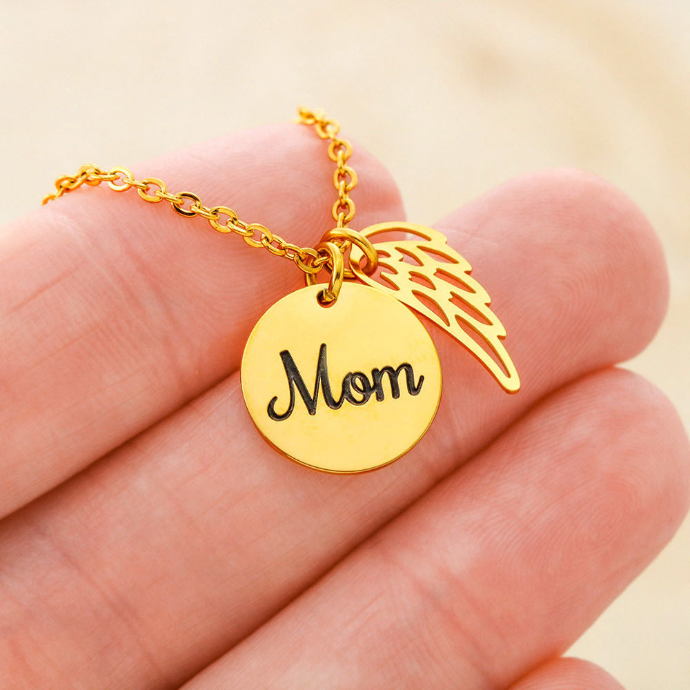 Because Someone We Love Mom Remembrance Necklace Angel Wing Charm, Stainless Steel 18-22'' Chain-Express Your Love Gifts