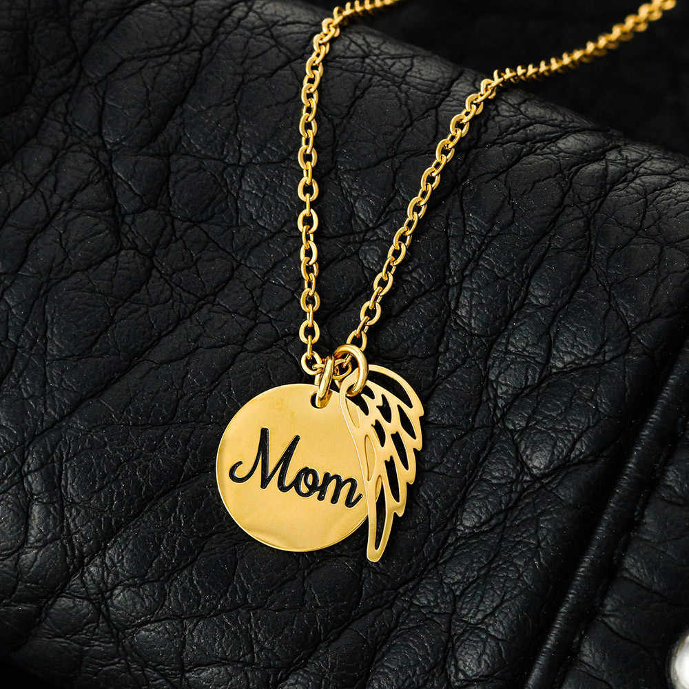 Mom Death Anniversary Mom Remembrance Necklace Angel Wing Charm, Stainless Steel 18-22'' Chain-Express Your Love Gifts