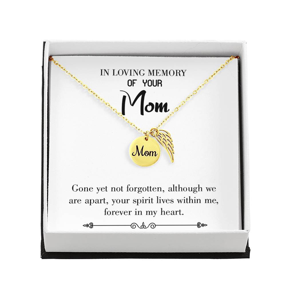 Gone Not Forgotten White Mom Remembrance Necklace Angel Wing Charm, Stainless Steel 18-22'' Chain-Express Your Love Gifts