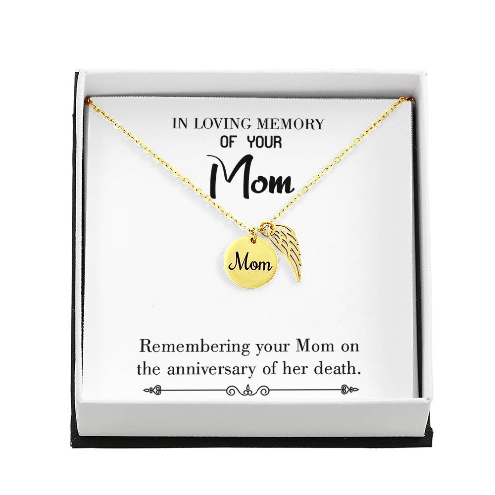 Mom Death Anniversary White Mom Remembrance Necklace Angel Wing Charm, Stainless Steel 18-22'' Chain-Express Your Love Gifts