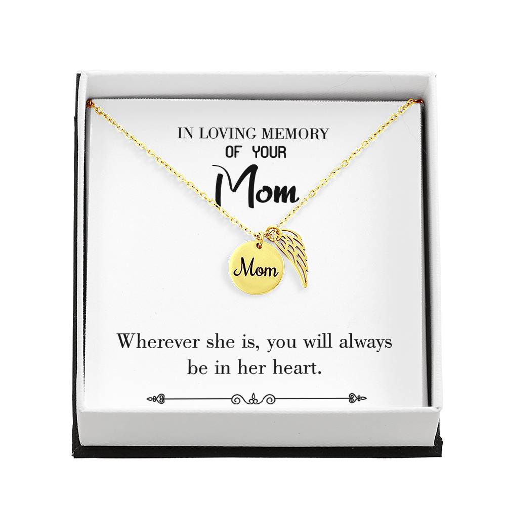 No Goodbyes White Mom Remembrance Necklace Angel Wing Charm, Stainless Steel 18-22'' Chain-Express Your Love Gifts