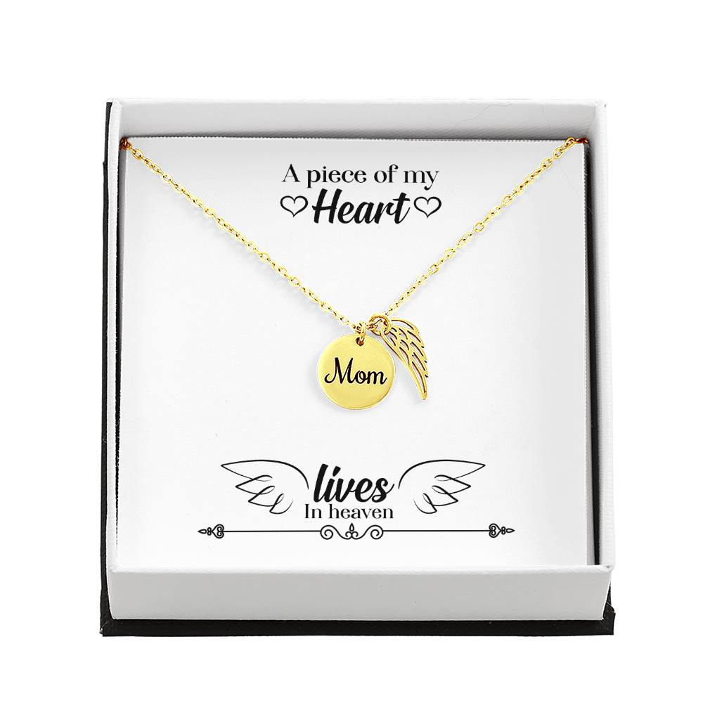 Lives in Heaven Mom Remembrance Necklace Angel Wing Charm, Stainless Steel 18-22'' Chain-Express Your Love Gifts