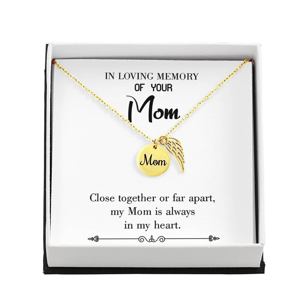 Close_Together_White_Artwork Mom Remembrance Necklace Angel Wing Charm, Stainless Steel 18-22'' Chain-Express Your Love Gifts