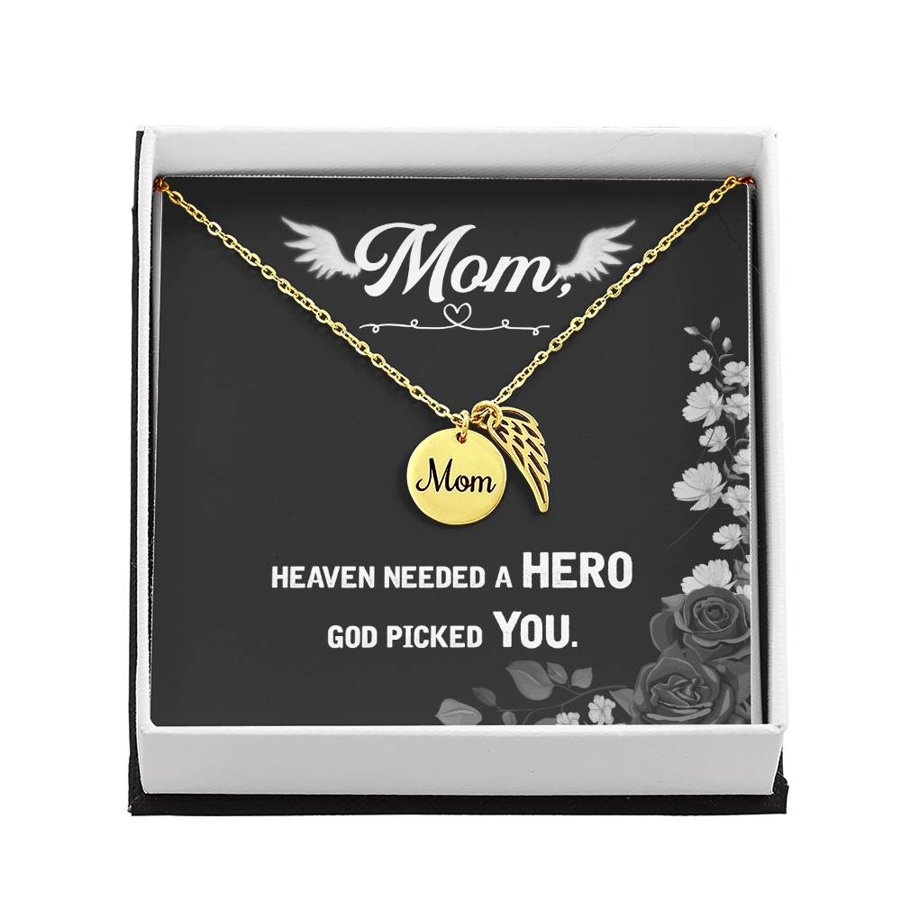 Heaven Needed A Hero Mom Remembrance Necklace Angel Wing Charm, Stainless Steel 18-22'' Chain-Express Your Love Gifts