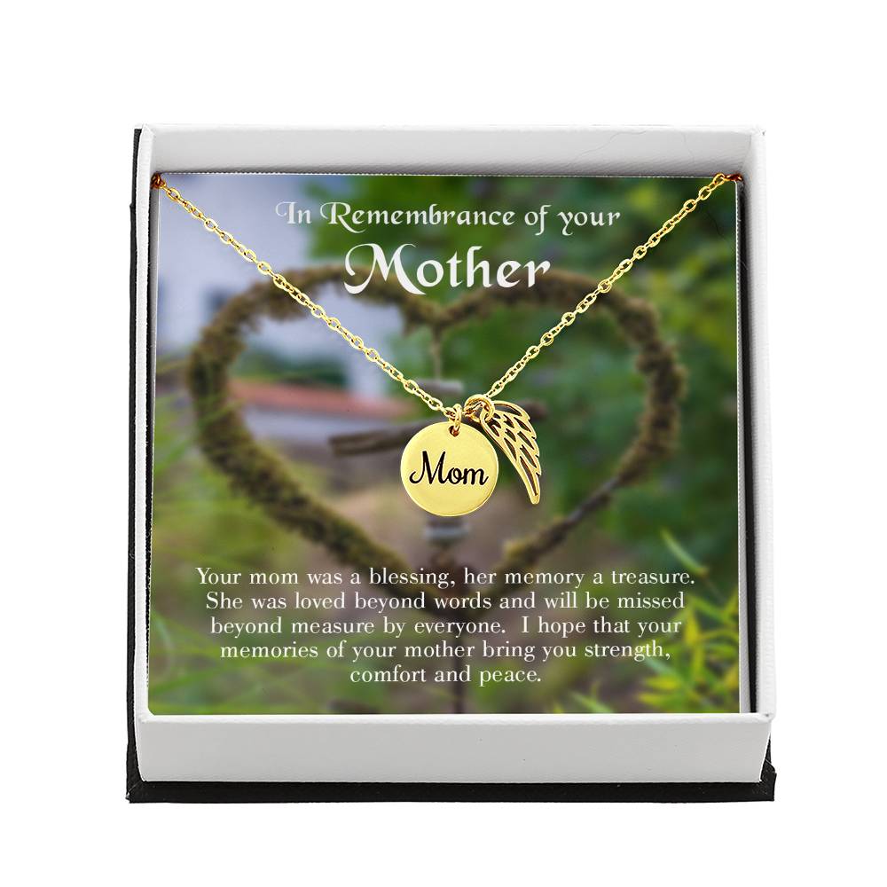 Memory A Treasure Mom Remembrance Necklace Angel Wing Charm, Stainless Steel 18-22'' Chain-Express Your Love Gifts