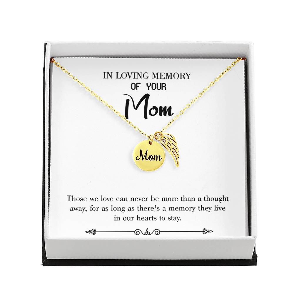 Live In Our Hearts White Mom Remembrance Necklace Angel Wing Charm, Stainless Steel 18-22'' Chain-Express Your Love Gifts