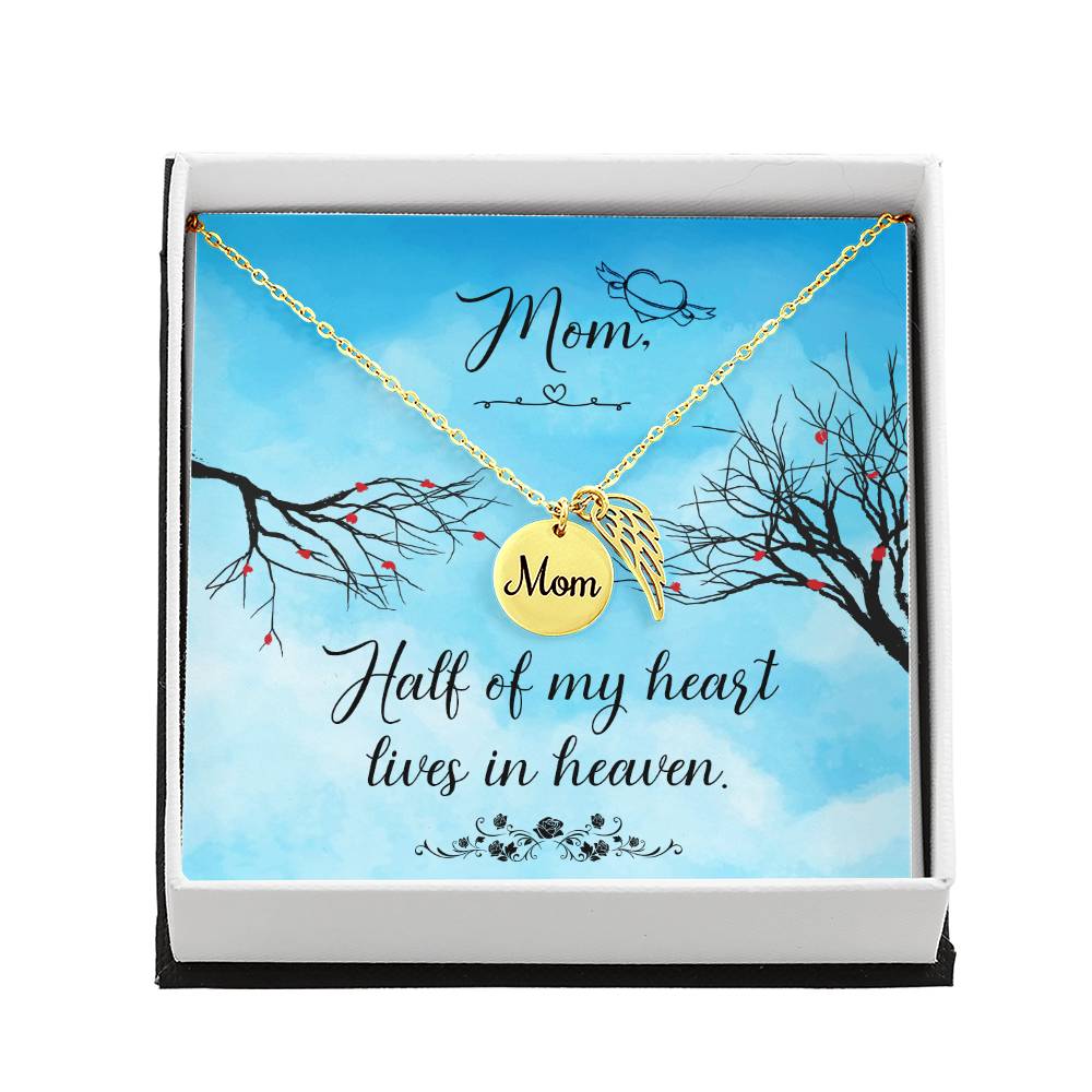 Half Of My Heart Mom Remembrance Necklace Angel Wing Charm, Stainless Steel 18-22'' Chain-Express Your Love Gifts