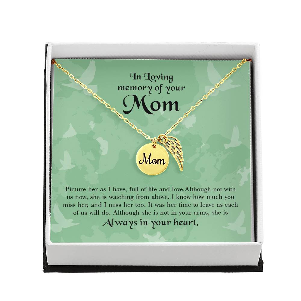 Full Of Life Mom Remembrance Necklace Angel Wing Charm, Stainless Steel 18-22'' Chain-Express Your Love Gifts