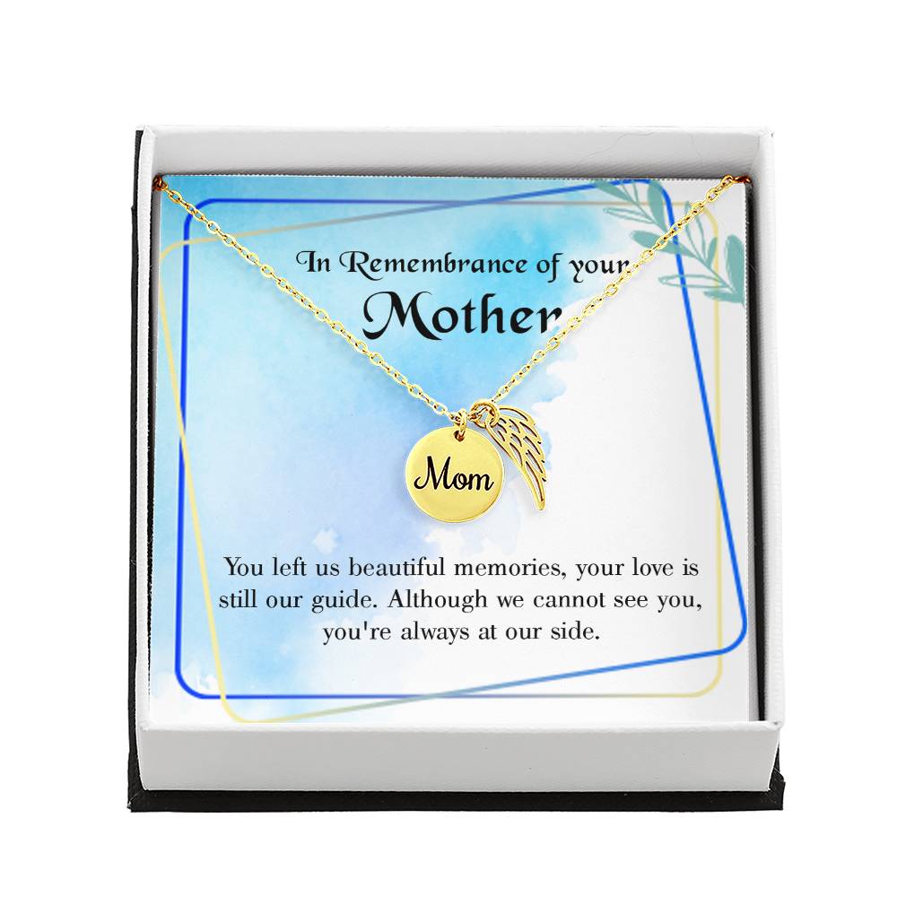 Beautiful Memories Mom Remembrance Necklace Angel Wing Charm, Stainless Steel 18-22'' Chain-Express Your Love Gifts