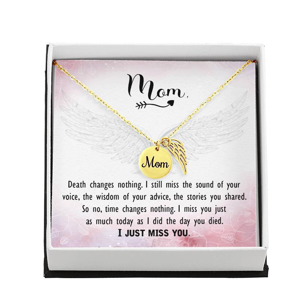 Death Changes Nothing Mom Remembrance Necklace Angel Wing Charm, Stainless Steel 18-22'' Chain-Express Your Love Gifts