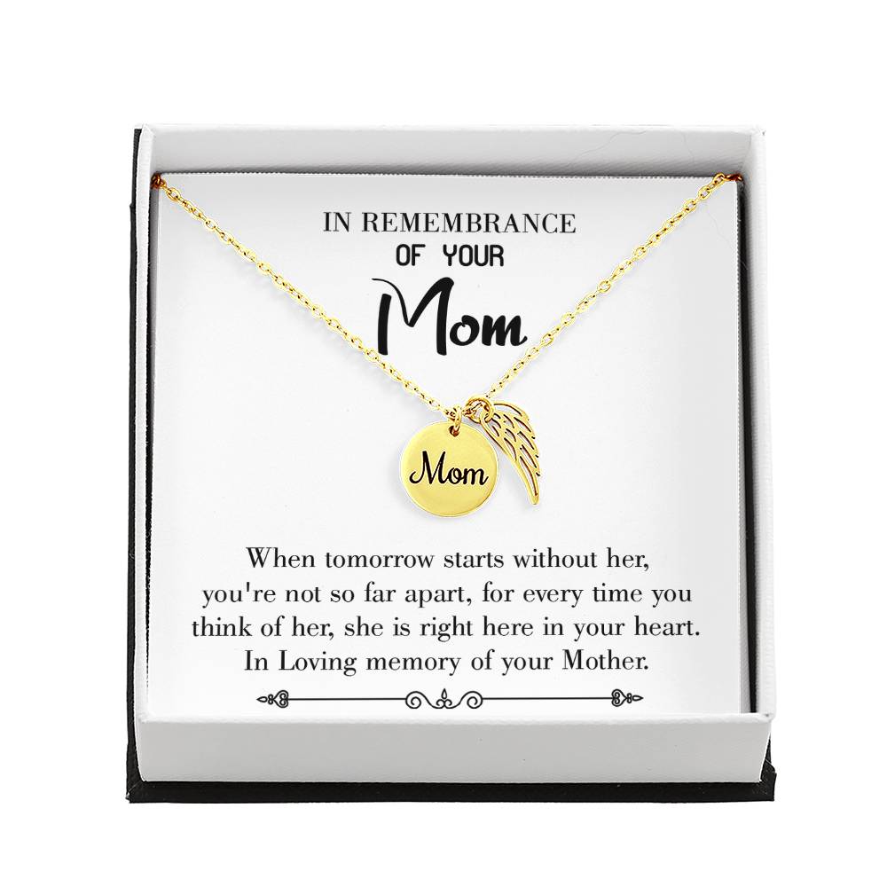 Not Far Apart White Mom Remembrance Necklace Angel Wing Charm, Stainless Steel 18-22'' Chain-Express Your Love Gifts