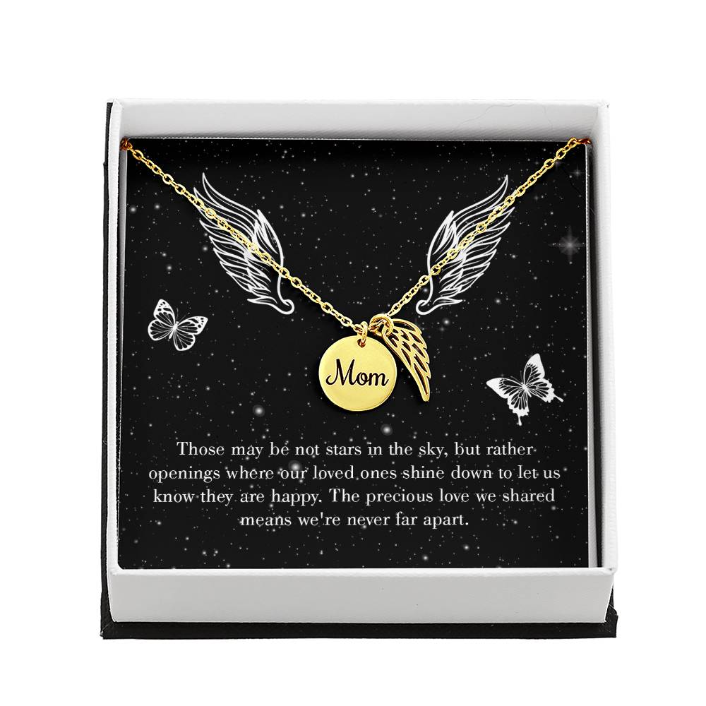 Stars In The Sky Mom Remembrance Necklace Angel Wing Charm, Stainless Steel 18-22'' Chain-Express Your Love Gifts