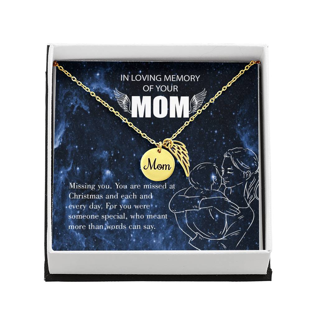 Missing You Mom Remembrance Necklace Angel Wing Charm, Stainless Steel 18-22'' Chain-Express Your Love Gifts