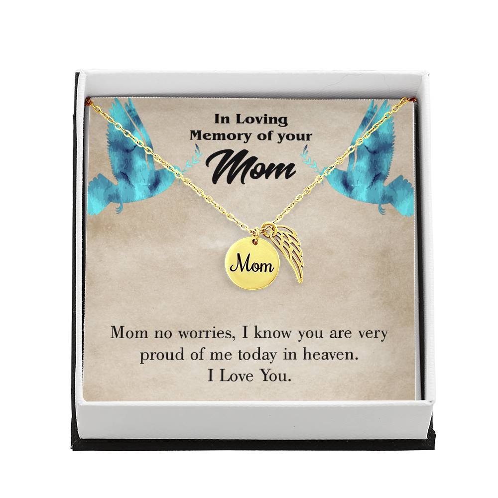 Mom No Worries Mom Remembrance Necklace Angel Wing Charm, Stainless Steel 18-22'' Chain-Express Your Love Gifts