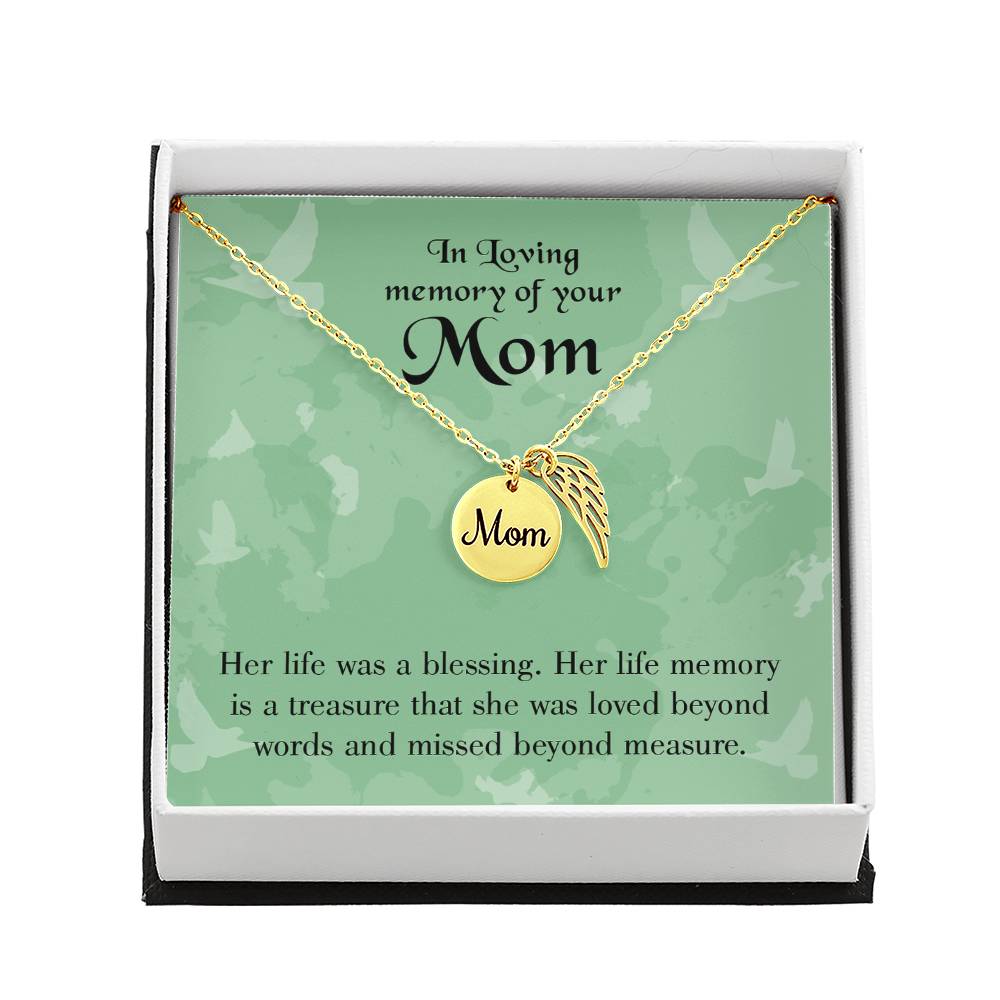 Mom'S Life A Blessing Mom Remembrance Necklace Angel Wing Charm, Stainless Steel 18-22'' Chain-Express Your Love Gifts