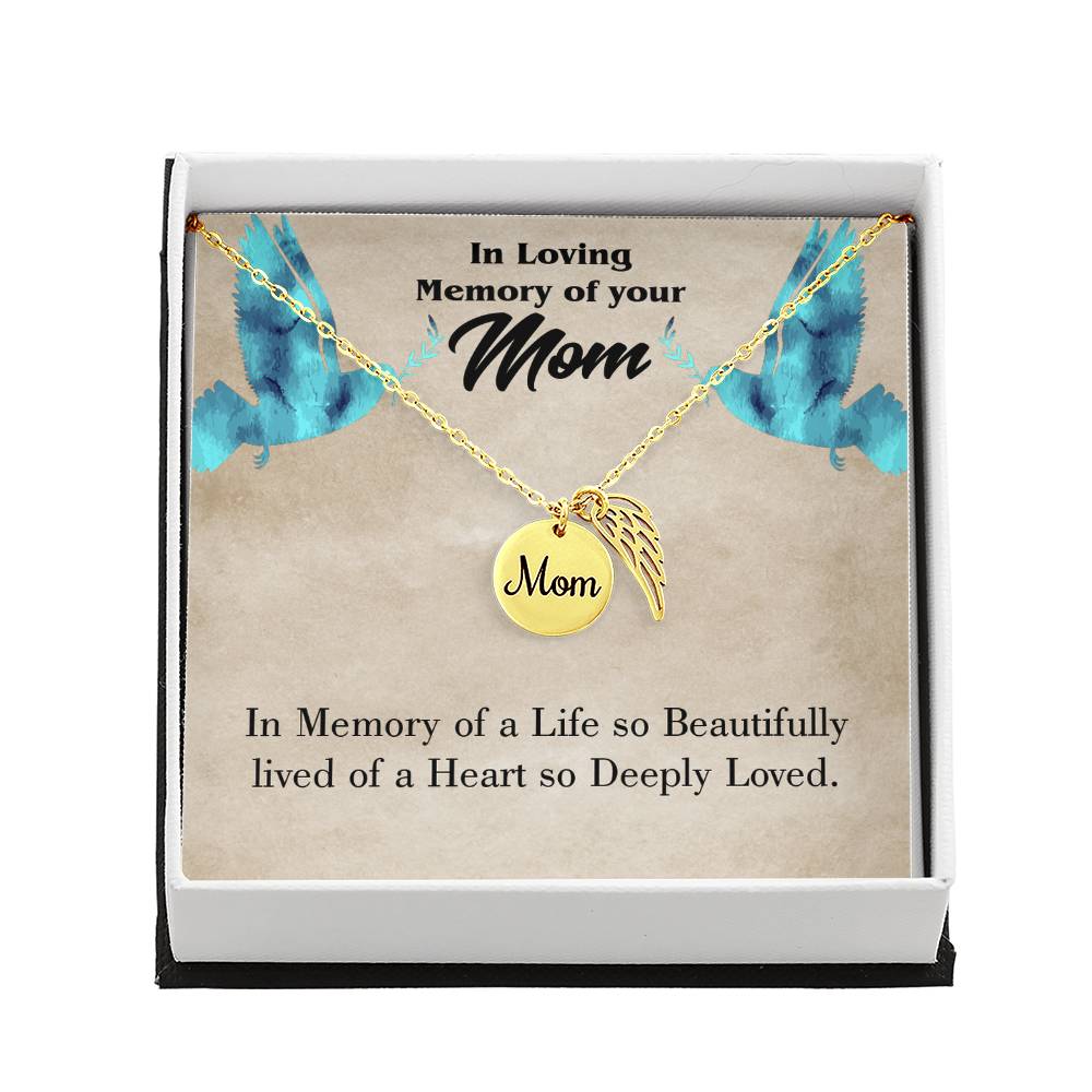 Life'S Beautifully Lived Mom Remembrance Necklace Angel Wing Charm, Stainless Steel 18-22'' Chain-Express Your Love Gifts