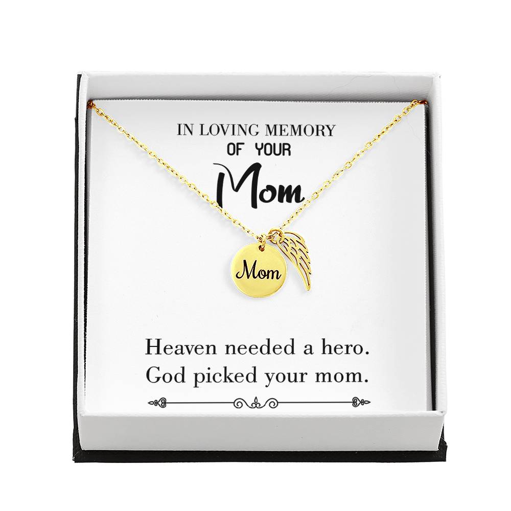 God Picked Mom White Mom Remembrance Necklace Angel Wing Charm, Stainless Steel 18-22'' Chain-Express Your Love Gifts