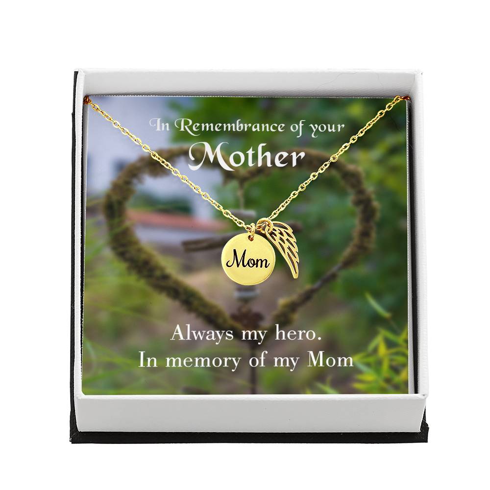 Always My Hero Mom Remembrance Necklace Angel Wing Charm, Stainless Steel 18-22'' Chain-Express Your Love Gifts