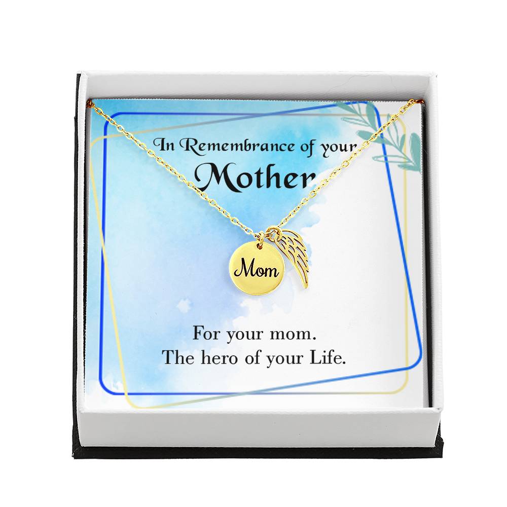 Mom Hero Mom Remembrance Necklace Angel Wing Charm, Stainless Steel 18-22'' Chain-Express Your Love Gifts