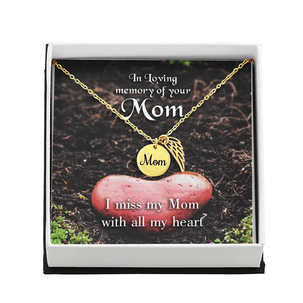 I Miss My Mom Mom Remembrance Necklace Angel Wing Charm, Stainless Steel 18-22'' Chain-Express Your Love Gifts