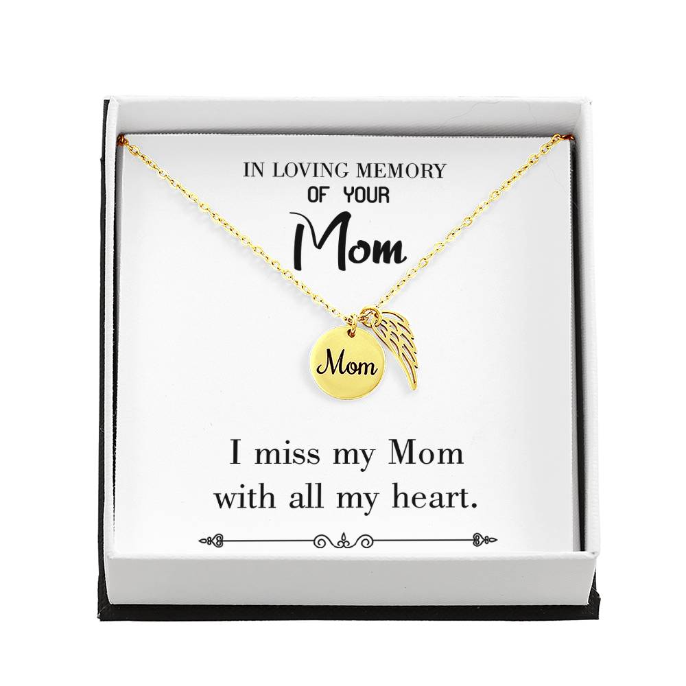 With All My Heart White Mom Remembrance Necklace Angel Wing Charm, Stainless Steel 18-22'' Chain-Express Your Love Gifts