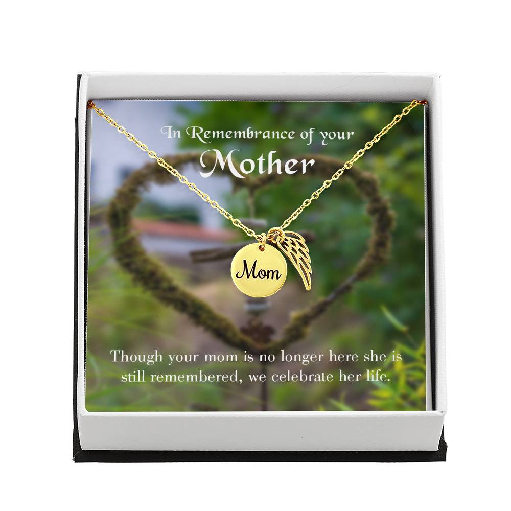 Mom No Longer Here Mom Remembrance Necklace Angel Wing Charm, Stainless Steel 18-22'' Chain-Express Your Love Gifts