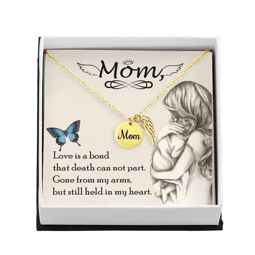 Love Is Bond Mom Remembrance Necklace Angel Wing Charm, Stainless Steel 18-22'' Chain-Express Your Love Gifts