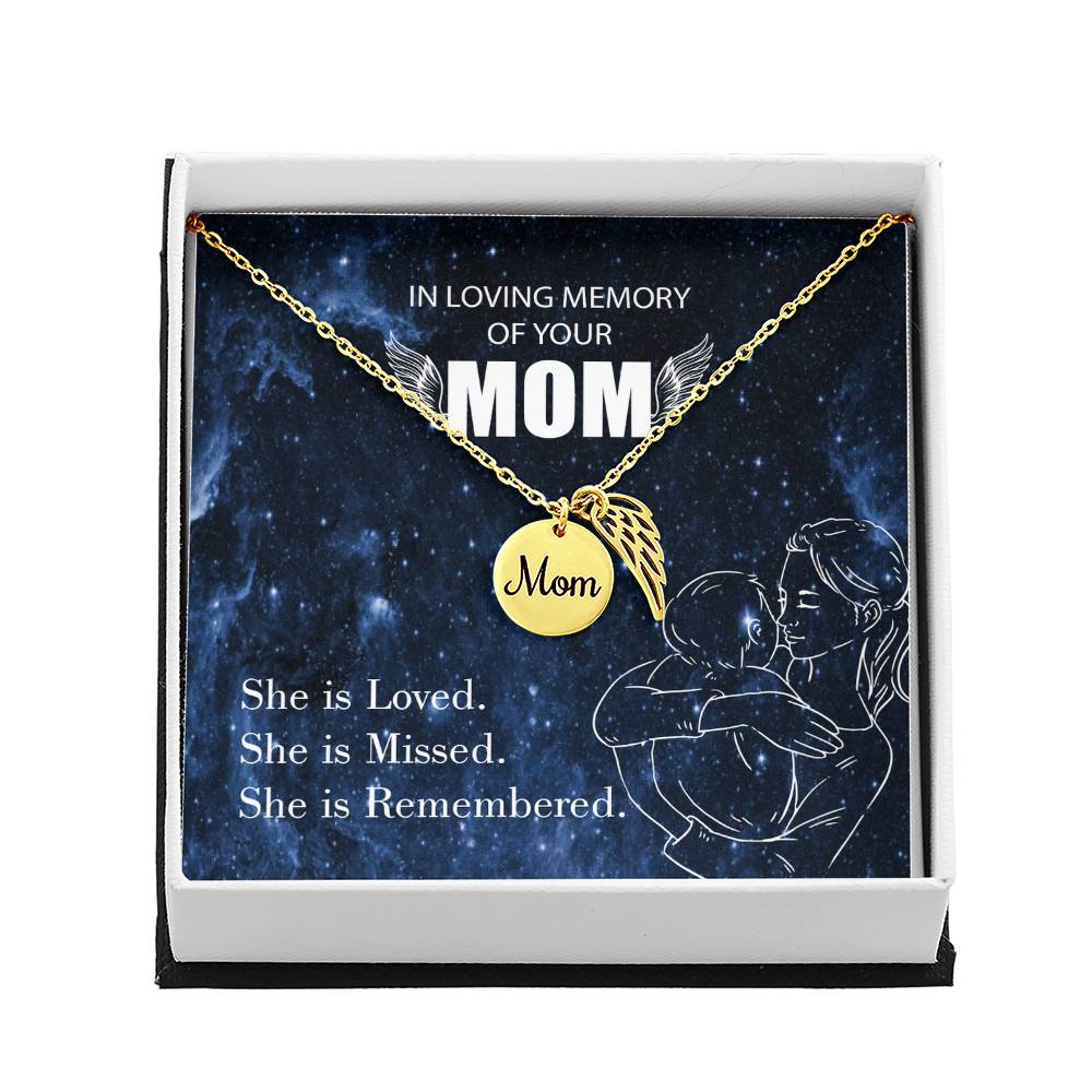 You Are Loved Mom Remembrance Necklace Angel Wing Charm, Stainless Steel 18-22'' Chain-Express Your Love Gifts