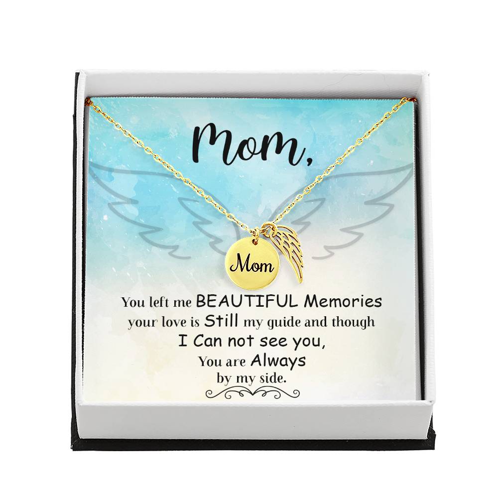 You Left Me Mom Remembrance Necklace Angel Wing Charm, Stainless Steel 18-22'' Chain-Express Your Love Gifts