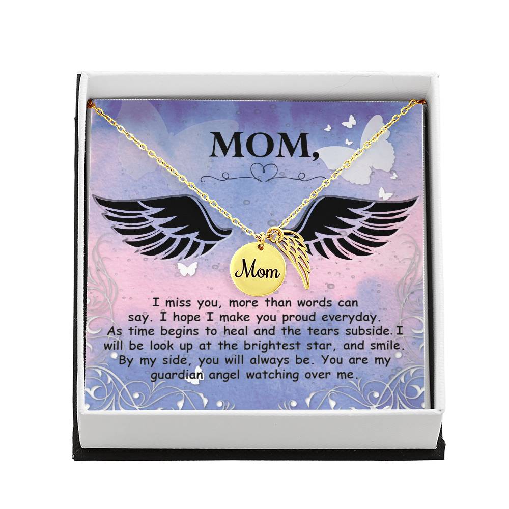 I Miss You More Than Mom Remembrance Necklace Angel Wing Charm, Stainless Steel 18-22'' Chain-Express Your Love Gifts