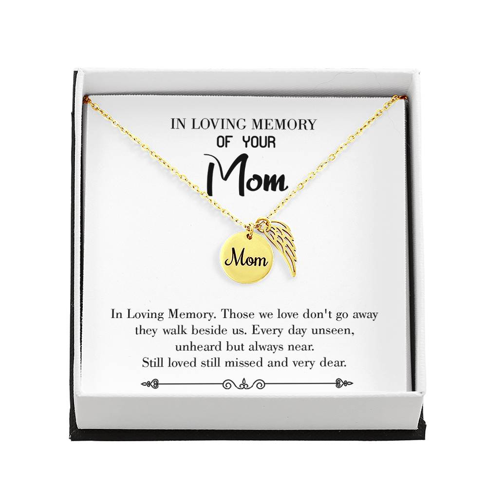 Loving Memory White Mom Remembrance Necklace Angel Wing Charm, Stainless Steel 18-22'' Chain-Express Your Love Gifts