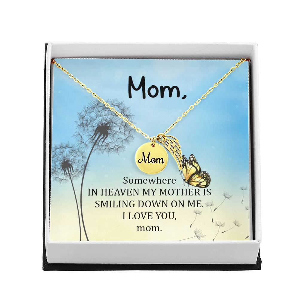 Somewhere In Heaven Mom Remembrance Necklace Angel Wing Charm, Stainless Steel 18-22'' Chain-Express Your Love Gifts