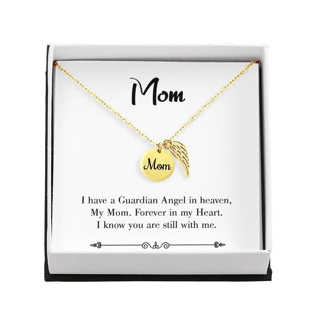 Forever In My Heart White Mom Remembrance Necklace Angel Wing Charm, Stainless Steel 18-22'' Chain-Express Your Love Gifts